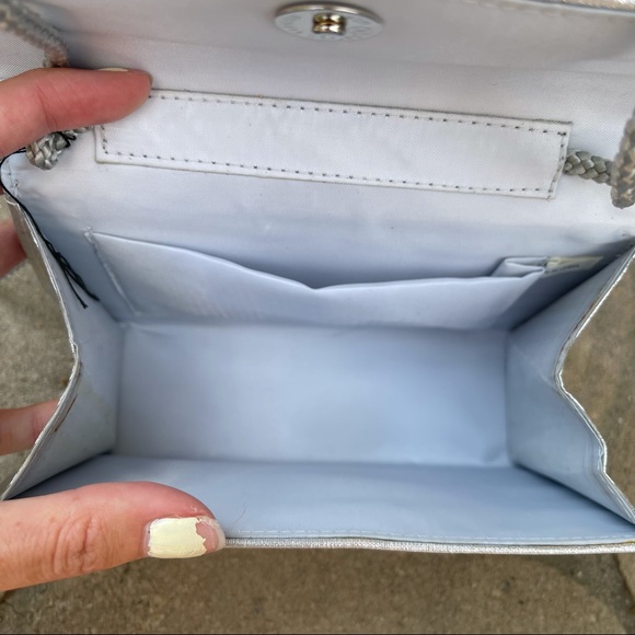 Silver Shimmer Mini Handbag W/ Strap For Crossbody - Picture 7 of 11